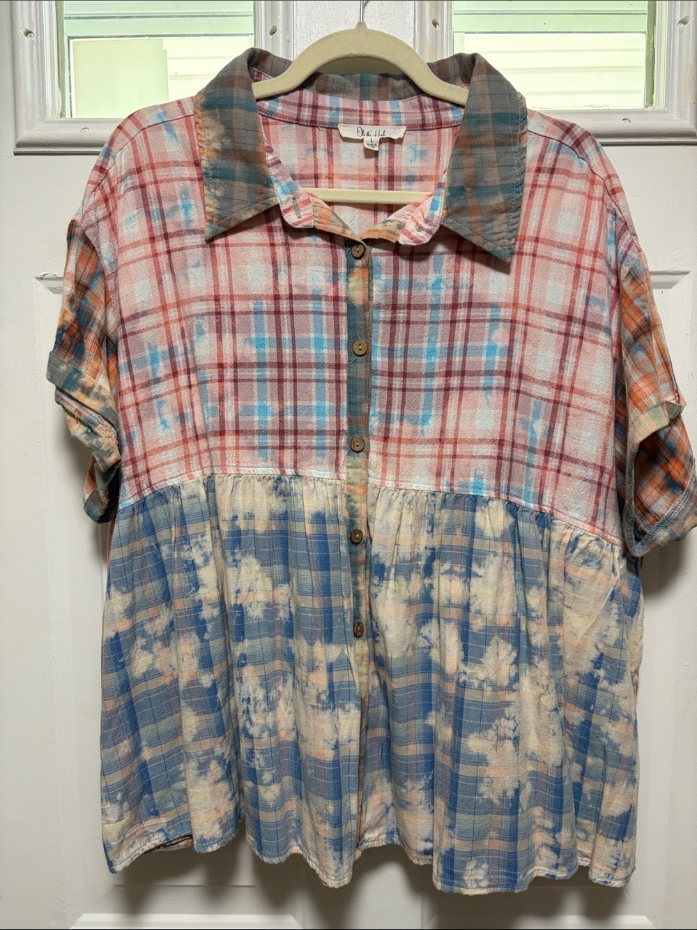 Oli & Hali Girls Plaid Button-Front Top in Blue, Red, Cream